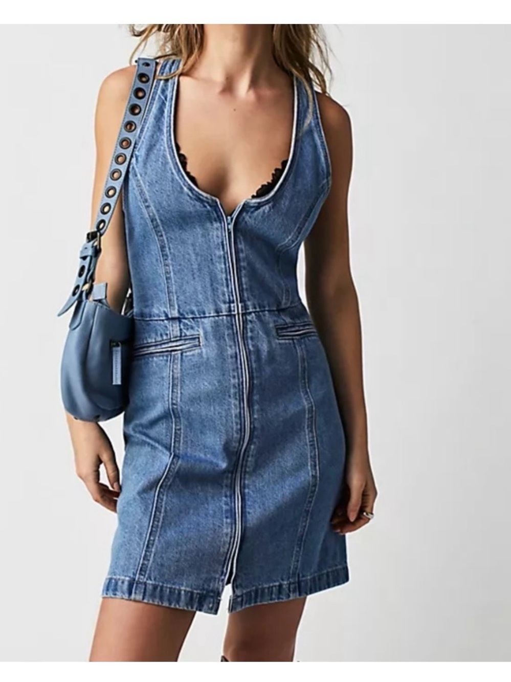 Levi's Blue Denim Zip-Front Overall Dress